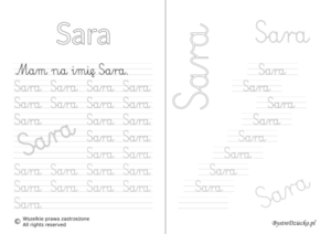 Karty pracy z imionami - nauka pisania imion dla dzieci - Sara