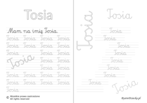 Karty pracy z imionami - nauka pisania imion dla dzieci - Tosia