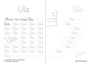 Karty pracy z imionami - nauka pisania imion dla dzieci - Ula