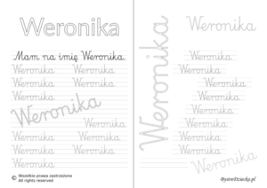 Karty pracy z imionami - nauka pisania imion dla dzieci - Weronika