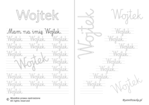 Karty pracy z imionami - nauka pisania imion dla dzieci - Wojtek
