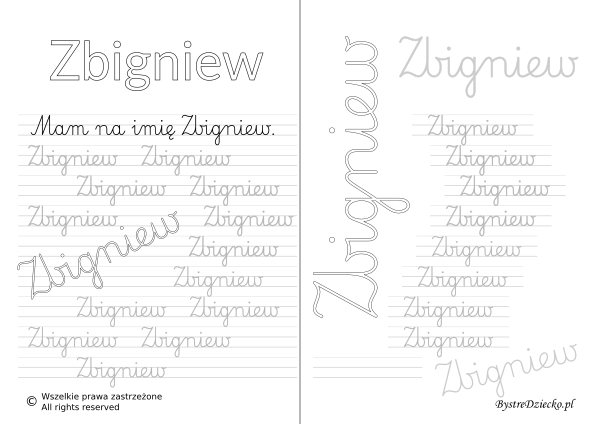 Karty pracy z imionami - nauka pisania imion dla dzieci - Zbigniew