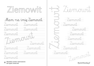 Karty pracy z imionami - nauka pisania imion dla dzieci - Ziemowit