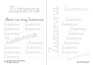 Karty pracy z imionami - nauka pisania imion dla dzieci - Zuzanna