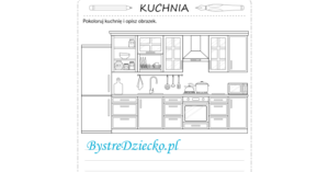 Opisz obrazek, kuchnia kolorowanka dom - wypracowanie dla dzieci, sprawdzian z języka polskiego