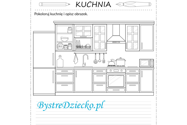 Opisz obrazek, kuchnia kolorowanka - wypracowanie dla dzieci, sprawdzian z języka polskiego