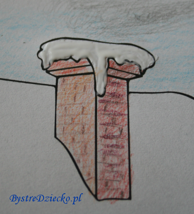 Ośnieżony dom - kolorowanka zima wyklejana watą