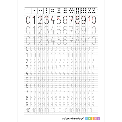 Nauka pisania cyferek dla dzieci - matematyka - pisanie po śladzie w zakresie od 0 do 10