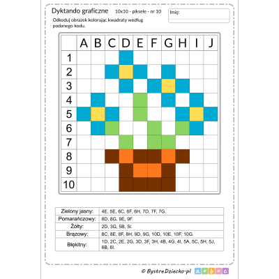Dyktando graficzne z kwiatami, niezapominajki, piksele, nauka kodowania i programowanie dla dzieci - karty pracy do wydruku